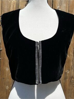 Vintage Black Velvet Crop Top with Crystal Trim Accepting Offers!